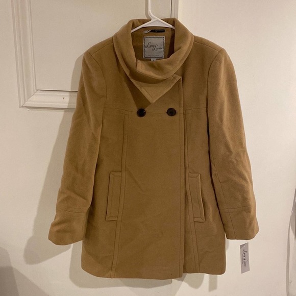 NWT Larry Levine Double-Breasted Babydoll Swing Coat Carmel small - Picture 2 of 15